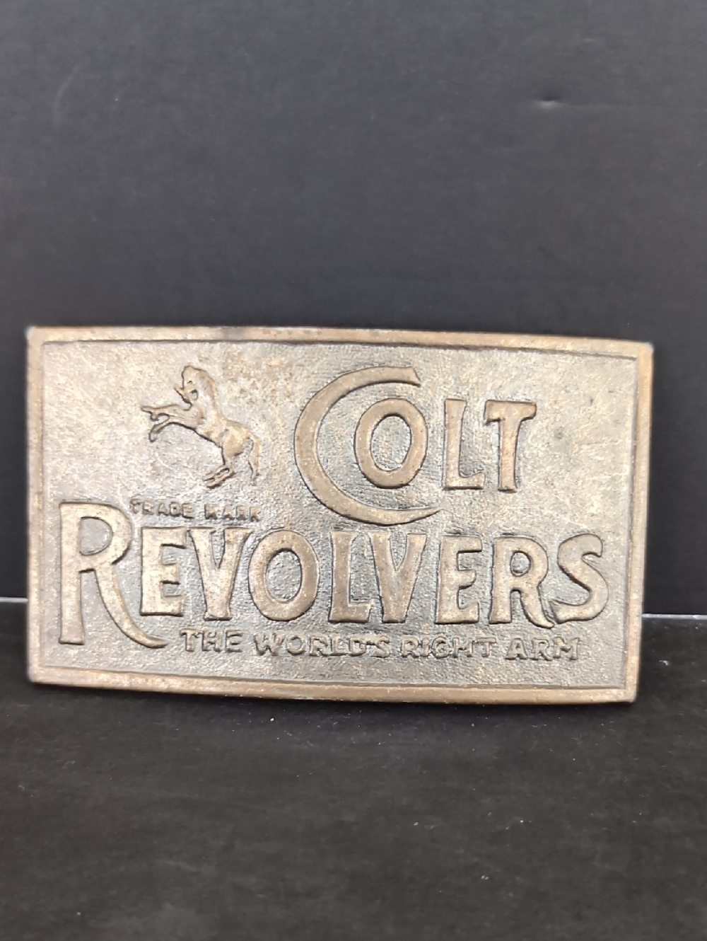 VGT Colt Revolvers Brass Belt Buckle 'Worlds Right Arm' .